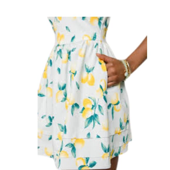 Francesca’s Leslee Lemon Print Blue Rain Mini Dress SZ S - Picture 4 of 9